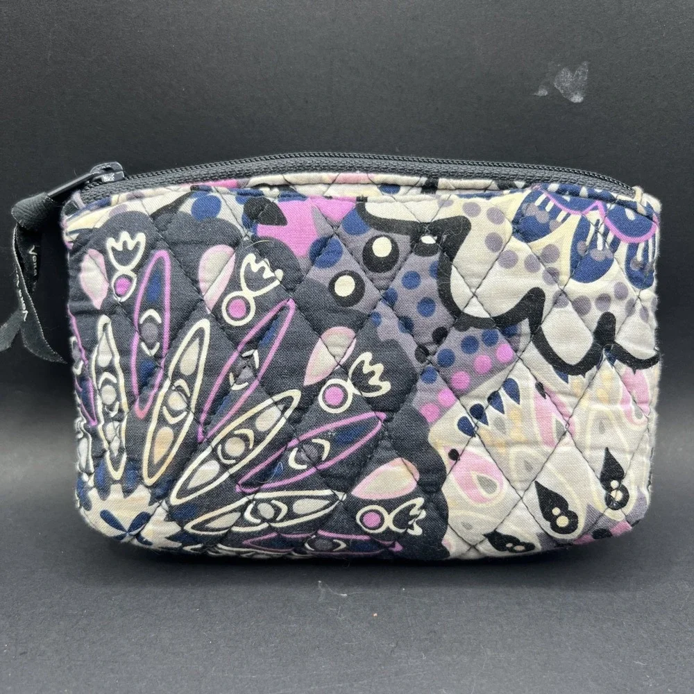 Vera Bradley Cosmetic Bag Pouch Mimosa Medallion Purple Floral Quilted Travel